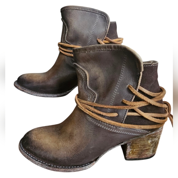 Freebird By Steven Casey Brown Corset Tie Booties Size 7 - Picture 1 of 17